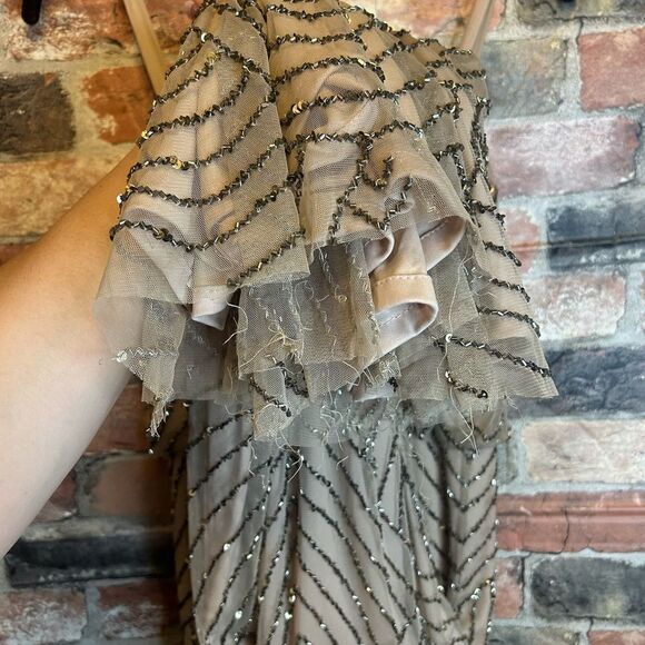 Adrianna Papell Hand-beaded Blouson Long Sleeveless Gown in Nude Size 4 - Picture 8 of 9